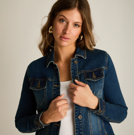 CASACA MEZCLILLA MANGA LARGA ELASTICADA