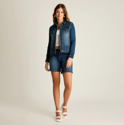 CASACA MEZCLILLA MANGA LARGA ELASTICADA